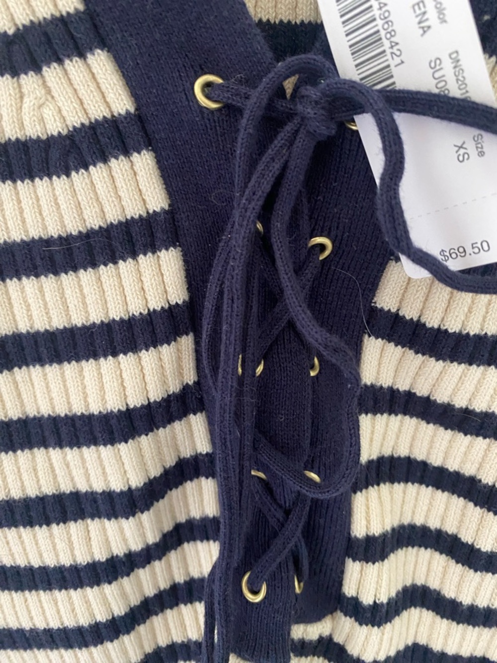 J. Crew Striped Lace-Up Ribbed Tank - Cream & Navy - Picture 5 of 5